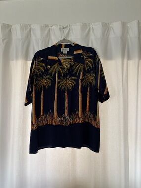 Tori Richard Black Palm-Print Short-Sleeve Camp Shirt